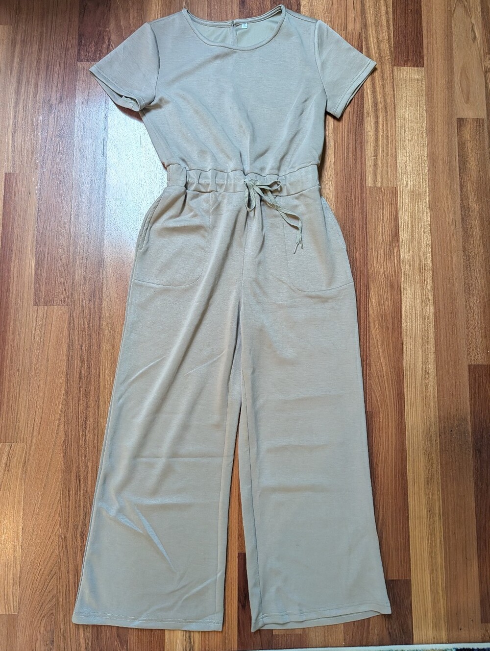 Olive Green Short-Sleeve Wide-Leg Jumpsuit Sz Large
